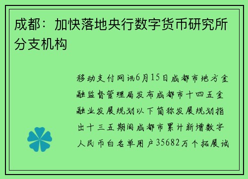 成都：加快落地央行数字货币研究所分支机构